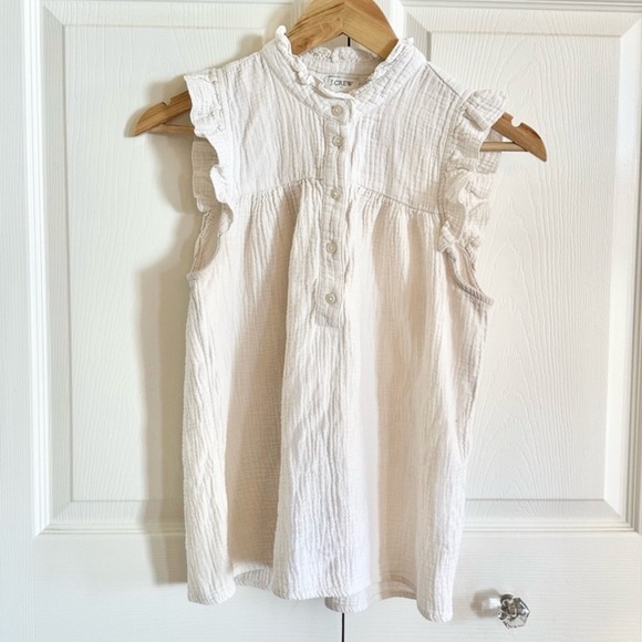 J. Crew Tops - J.Crew Cream Cotton Ruffle Sleeve High Neck Henley Top | Southwestern Boho | XS